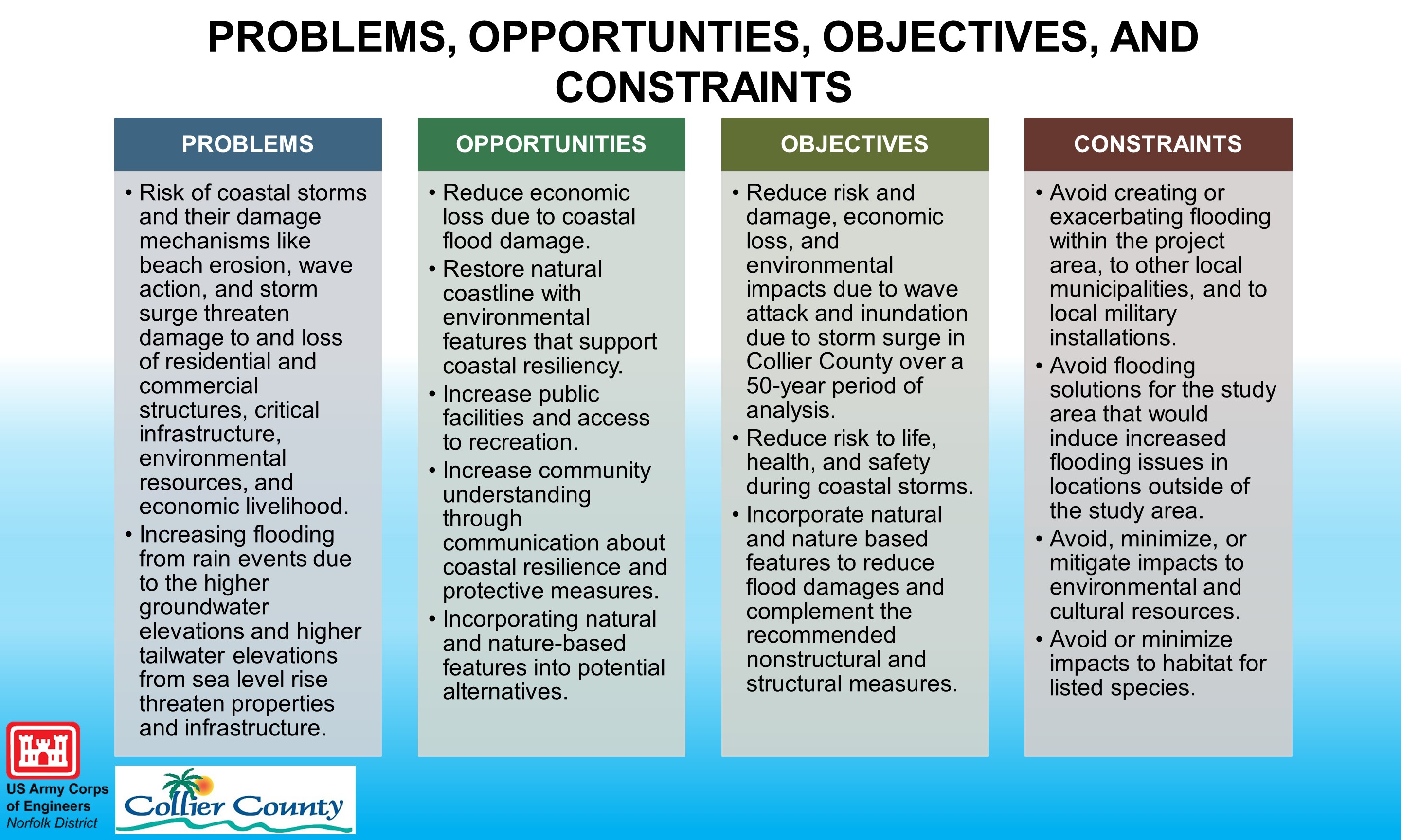 Problems, Opportunities, Objectives and Constraints